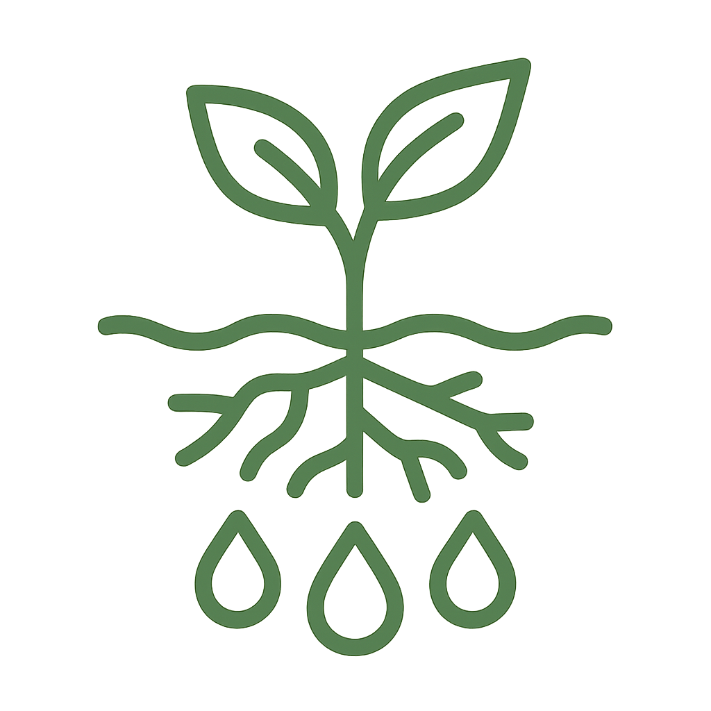 lineart A one color icon with thick lines using this themes green color 648f35 wiht no words or symbols to show  better water retention where roots-1